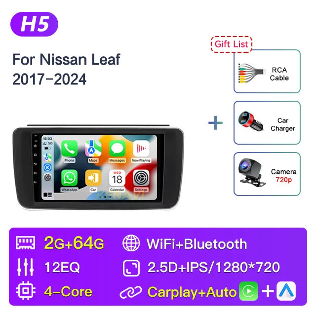 Autoradio CarPlay Nissan Leaf ZE1 (2017-2024) – Écran 9 pouces, caméra de recul, vue 14
