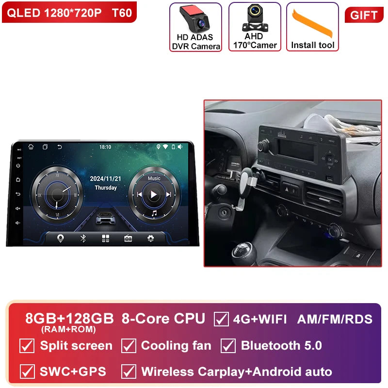 Autoradio CarPlay Citroën Berlingo, Peugeot Partner et Opel Combo (2019-2021) – Écran 10 pouces, jusqu'à 12 Go + 256 Go, vue 48
