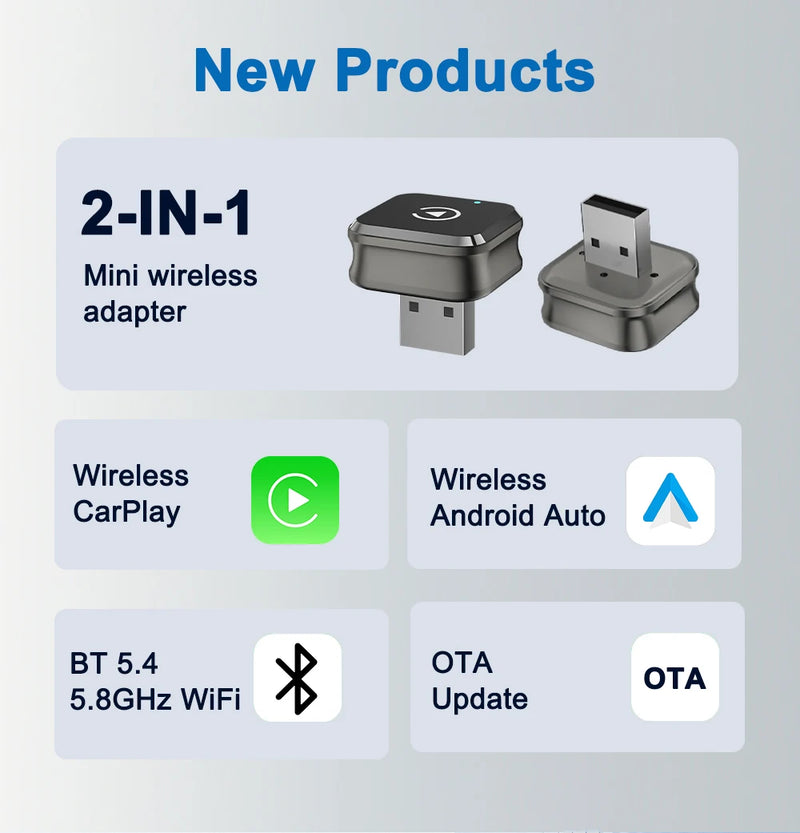 Adaptateur CarPlay Sans Fil USB 2 en 1 – 7 Modèles au Choix, Bluetooth 5.4, Wi-Fi 5,8 GHz, vue 9