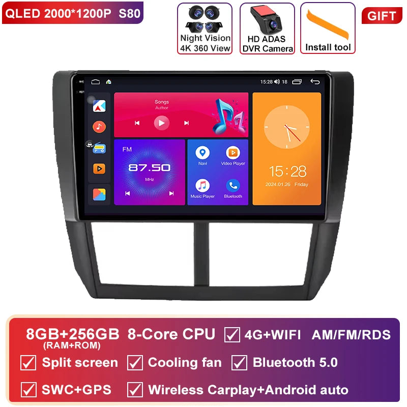 Autoradio CarPlay Subaru Forester SH (2007-2013) et Impreza GH GE (2007-2011) – Écran QLED 9 pouces, vue 41