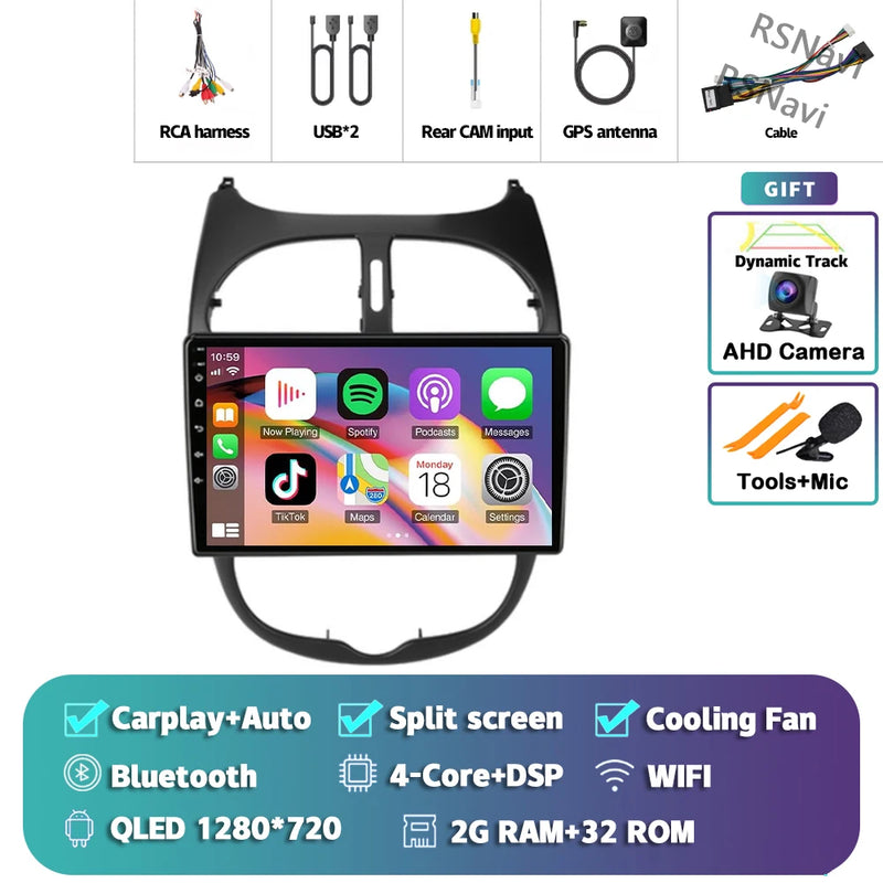 Autoradio CarPlay Peugeot 206, 206 SW et 206 CC – Écran 9 pouces, Android 16, vue 18