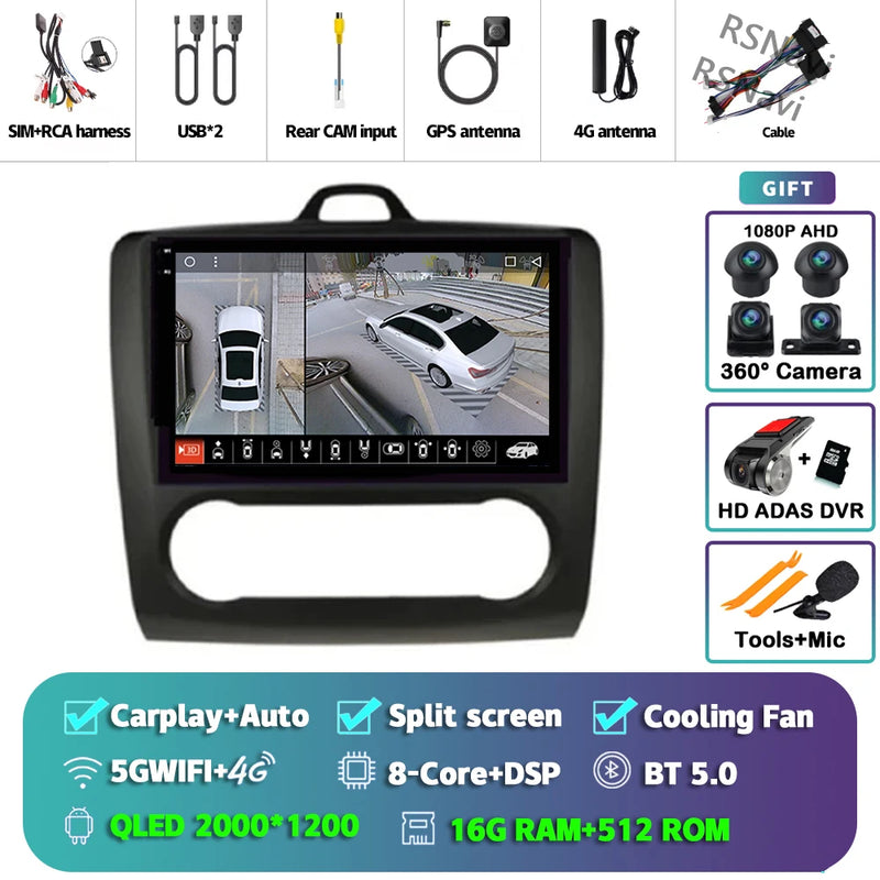 Autoradio CarPlay Ford Focus 2 (2004-2011) – Écran 9 pouces, jusqu'à 16 Go + 512 Go, vue 10