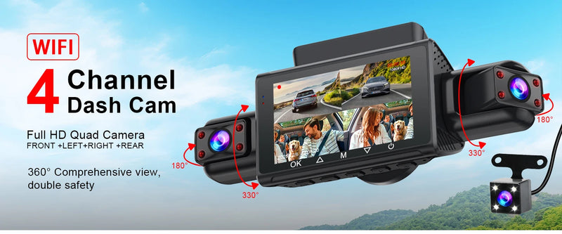 Dashcam 4 Voies Wi-Fi à Écran 3 Pouces – Avant 1080P, Caméras Latérales Infrarouges, vue 10