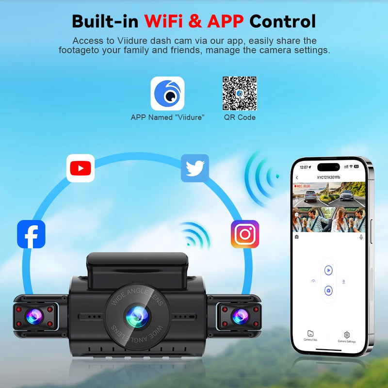 Dashcam 4 Voies Wi-Fi à Écran 3 Pouces – Avant 1080P, Caméras Latérales Infrarouges, vue 3