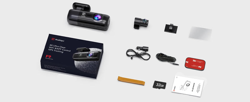 Dashcam 4K WiFi GPS – Caméra voiture pare-brise avec carte SD 32 Go + super condensateur