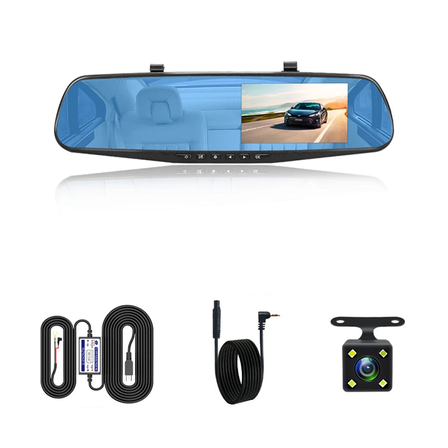 Rétroviseur caméra embarquée Full HD – Double objectif + vision arrière