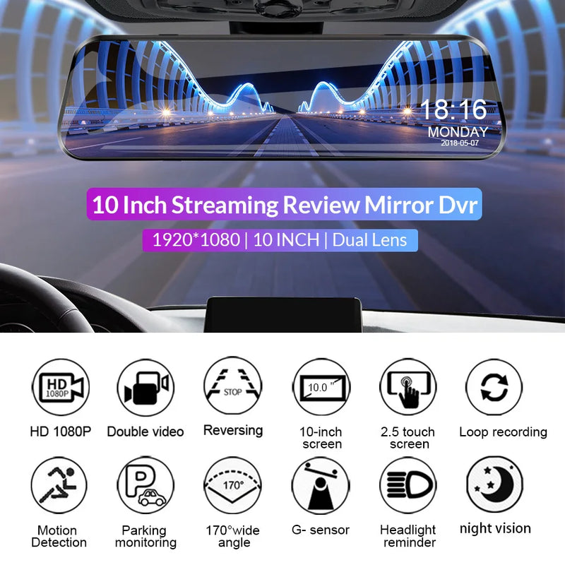 Rétroviseur Caméra Tactile 10 Pouces – Double Caméra 1080P, Mode Parking, vue 2