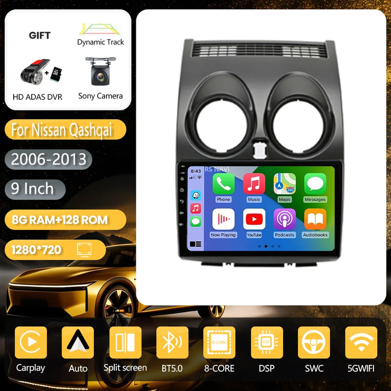 Autoradio CarPlay Nissan Qashqai J10 (2006-2013) – Écran 9 pouces, jusqu'à 16 Go + 256 Go, vue 19