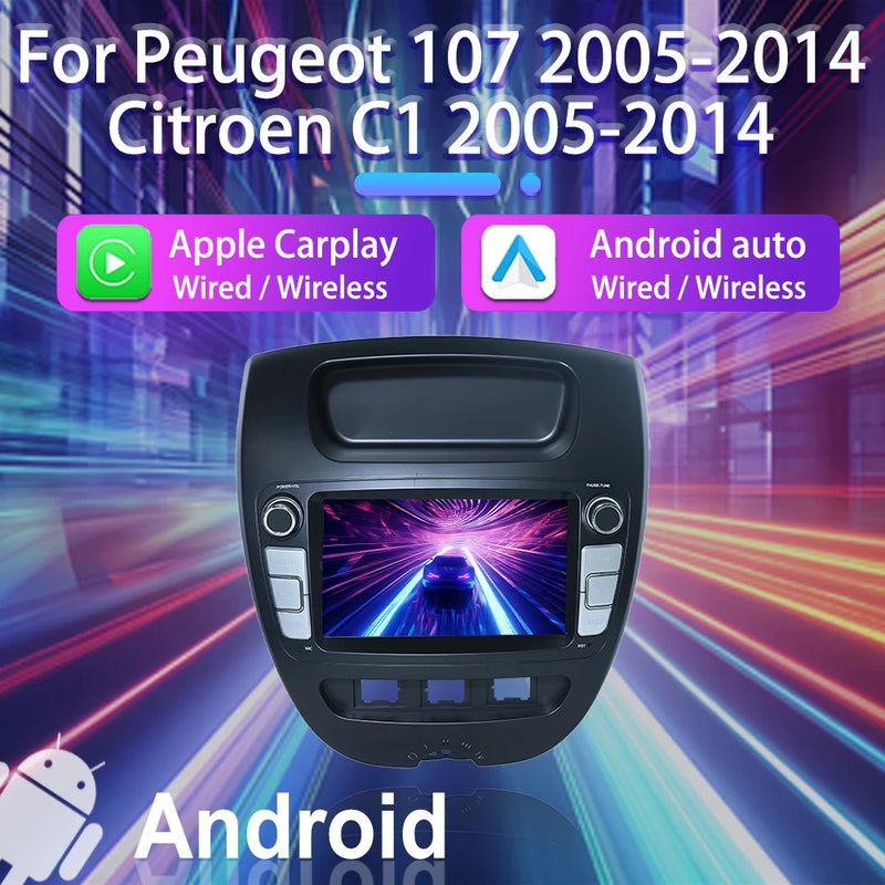Autoradio CarPlay Peugeot 107 et Citroën C1 (2005-2014) – Écran 7 pouces, sans fil, jusqu'à 6 Go + 128 Go, vue 7