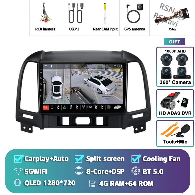 Autoradio CarPlay Hyundai Santa Fe 2 (2006-2012) – Écran 9 pouces, jusqu'à 16 Go + 512 Go, vue 34