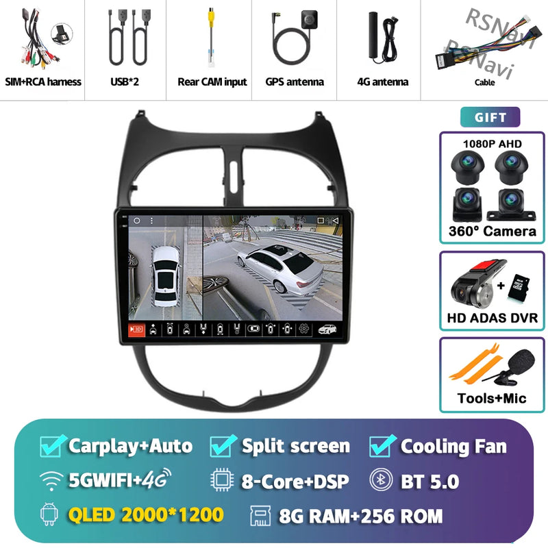 Autoradio CarPlay Peugeot 206, 206 SW et 206 CC – Écran 9 pouces, Android 16, vue 15