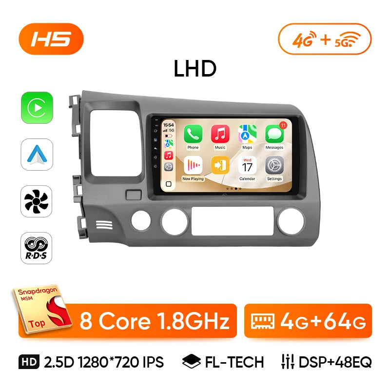 Autoradio CarPlay Honda Civic 8 (2005-2011) – Écran 9 pouces, sans fil, vue 15
