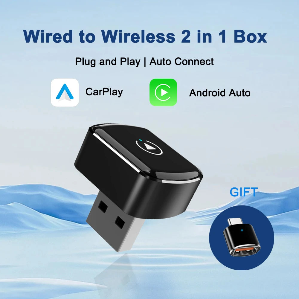Adaptateur CarPlay Sans Fil USB 2 en 1 – 7 Modèles au Choix, Bluetooth 5.4, Wi-Fi 5,8 GHz