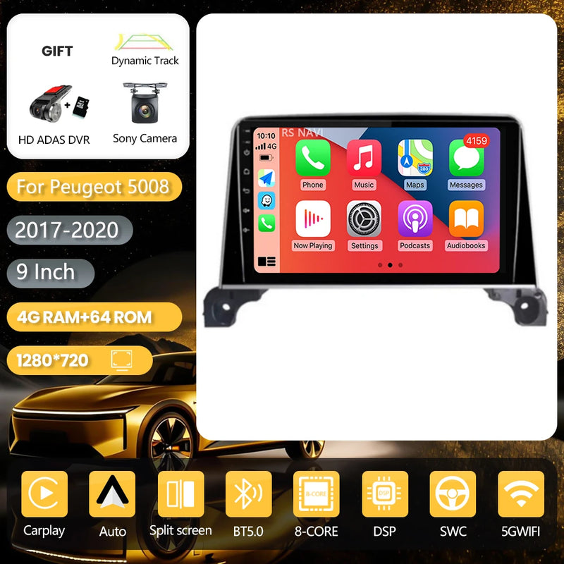 Autoradio CarPlay Peugeot 3008 et 5008 (2017-2020) – Écran 9 pouces, Android 16, vue 14