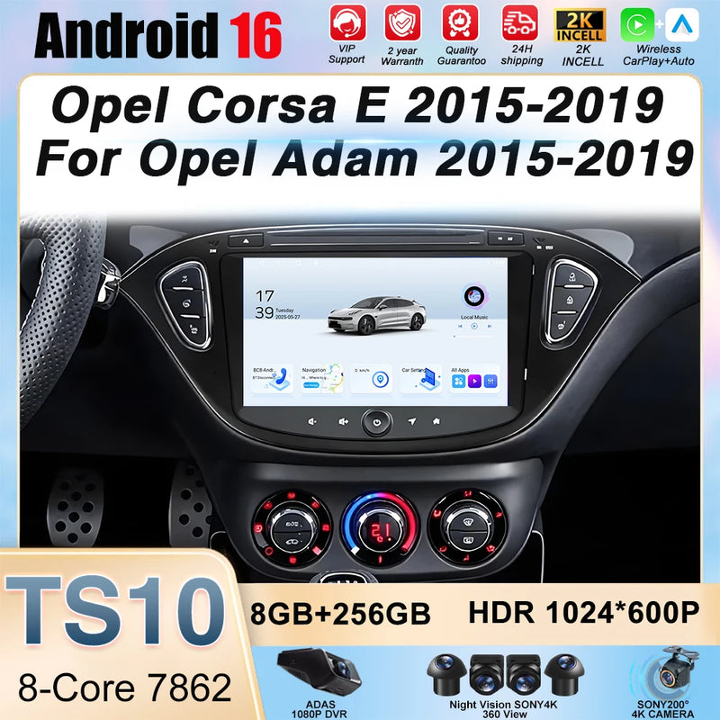 Autoradio CarPlay Opel Corsa E et Adam (2015-2019) – Écran QLED, jusqu'à 8 Go + 256 Go