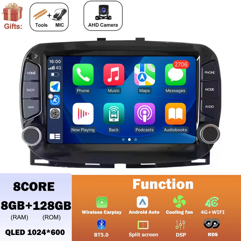 Autoradio CarPlay Fiat 500 (2016-2019) – Écran 7 pouces QLED, jusqu'à 8 Go + 256 Go, vue 28