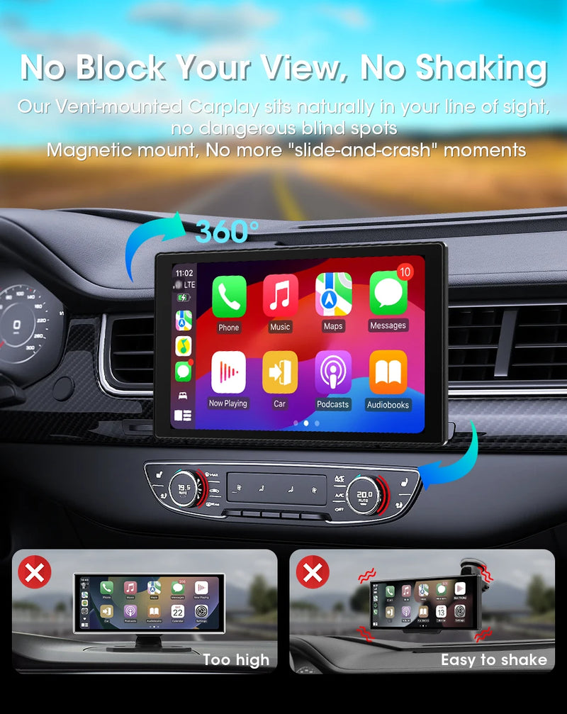 Écran CarPlay Universel Sans Fil 7, 8 ou 9 Pouces – Support Magnétique et Ventouse, vue 11