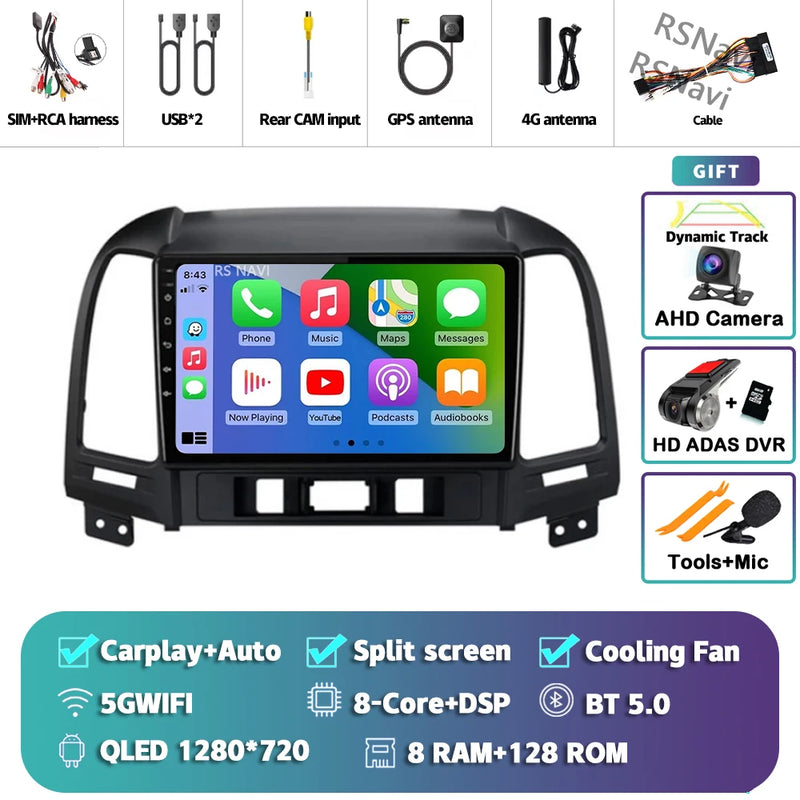 Autoradio CarPlay Hyundai Santa Fe 2 (2006-2012) – Écran 9 pouces, jusqu'à 16 Go + 512 Go, vue 31