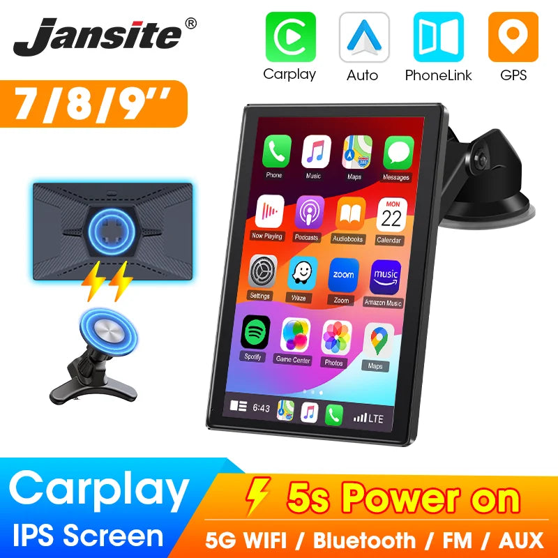 Écran CarPlay Universel Sans Fil 7, 8 ou 9 Pouces – Support Magnétique et Ventouse