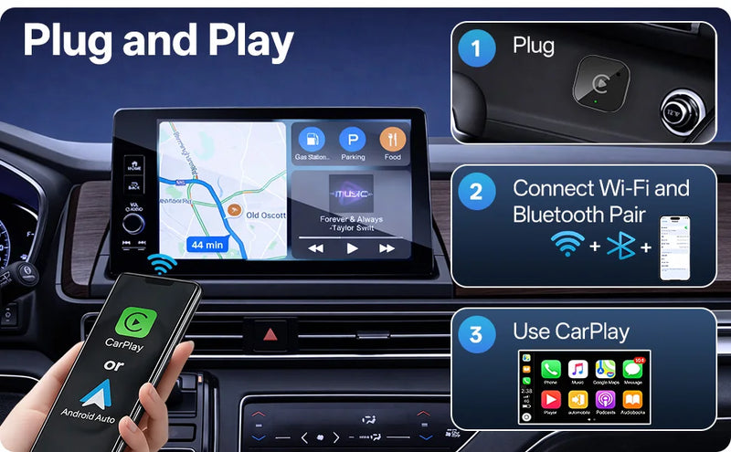 Adaptateur CarPlay Sans Fil USB-C 2 en 1 – CarPlay et Android Auto, 29 mm, Wi-Fi 5 GHz, vue 10