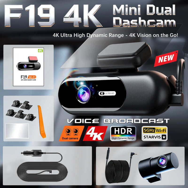 Dashcam Mini 4K Wi-Fi 5 GHz – Avant 4K et Arrière 1080P, Annonces Vocales, vue 32