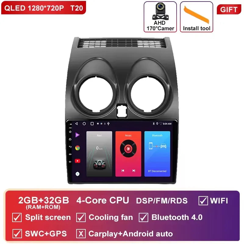 Autoradio CarPlay Nissan Qashqai J10 (2006-2013) – Écran 9 pouces, option écran 2K, jusqu'à 12 Go + 256 Go, vue 44