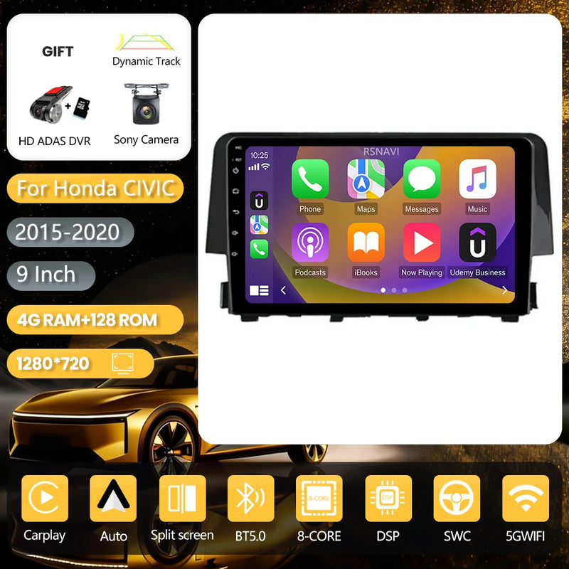 Autoradio CarPlay Honda Civic 10 (2015-2020) – Écran 9 pouces, jusqu'à 16 Go + 256 Go, vue 9