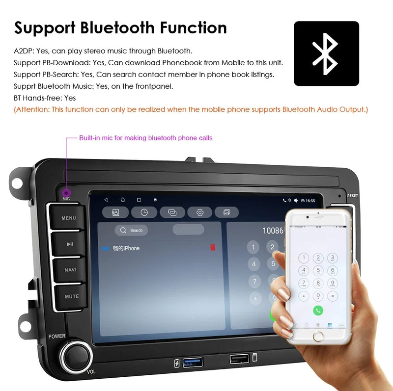 Autoradio CarPlay Volkswagen Golf Polo Passat – Écran 7 pouces 2 DIN, Android, 8 configurations, vue 3