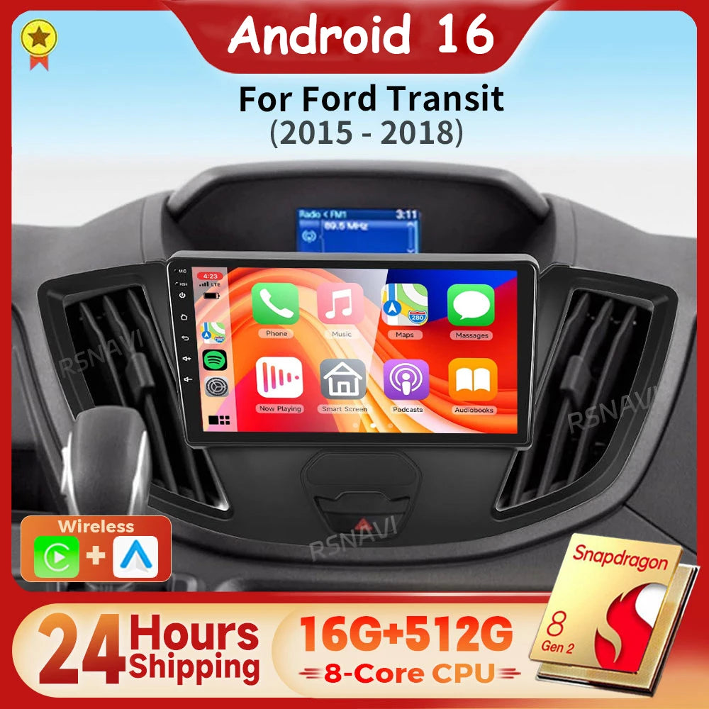 Autoradio CarPlay Ford Transit (2015-2018) – Écran QLED, jusqu'à 16 Go + 512 Go