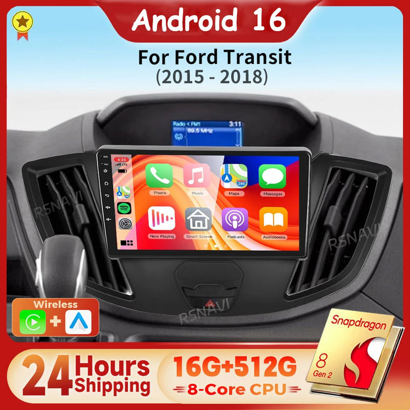 Autoradio CarPlay Ford Transit (2015-2018) – Écran QLED, jusqu'à 16 Go + 512 Go