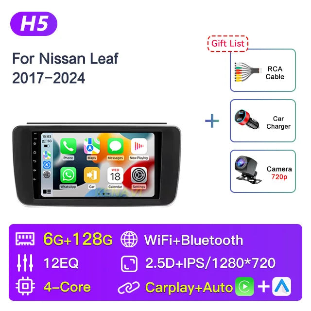 Autoradio CarPlay Nissan Leaf ZE1 (2017-2024) – Écran 9 pouces, caméra de recul, vue 8