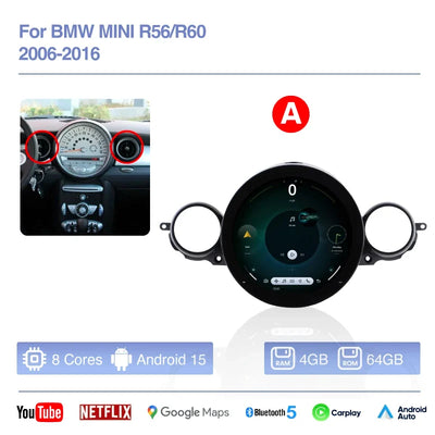 MINI Cooper R56 R60 Autoradio Android 15 CarPlay GPS