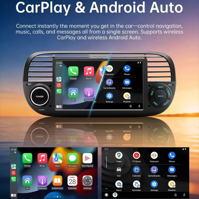 Autoradio CarPlay Fiat 500 (2007-2015) – Écran 7 pouces, sans fil, vue 2