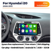 Autoradio CarPlay Hyundai i20 (2008-2012) – Écran 9 pouces, Android 14, jusqu'à 2 Go + 32 Go
