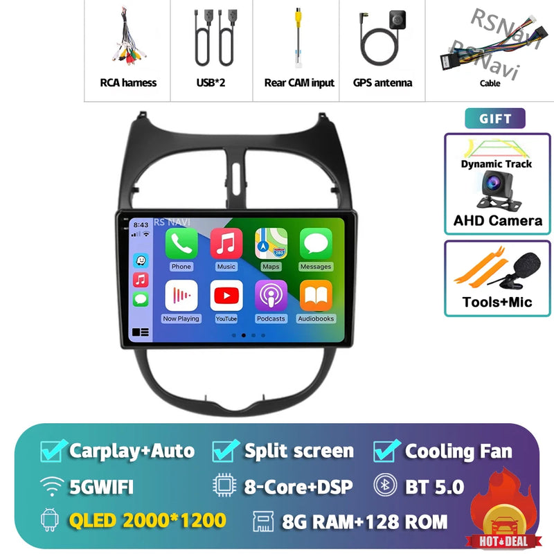 Autoradio CarPlay Peugeot 206, 206 SW et 206 CC – Écran 9 pouces, Android 16, vue 12