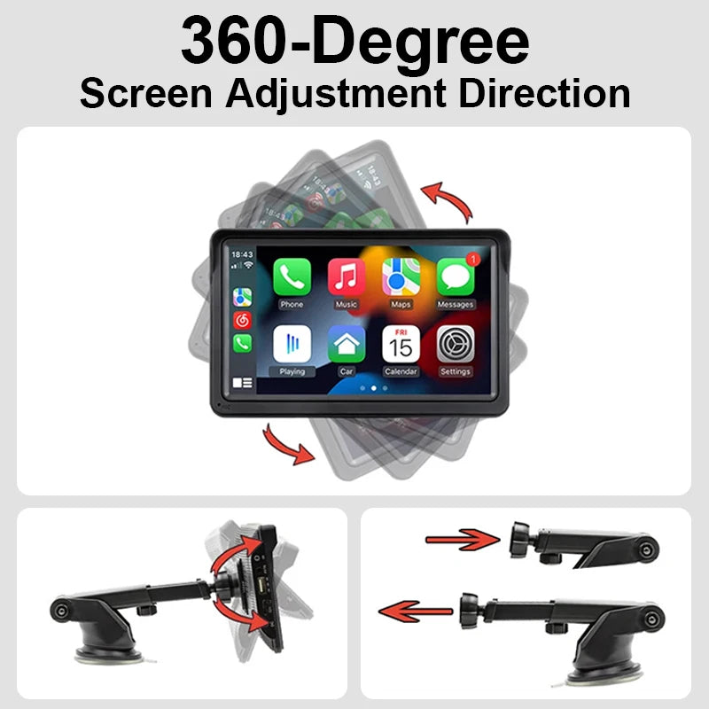 Écran CarPlay Portable Universel 7 Pouces – Ventouse ou Socle, Caméra de Recul, vue 5