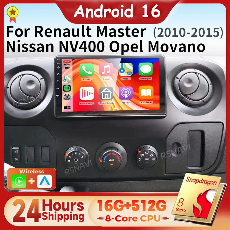 Autoradio CarPlay Renault Master, Nissan NV400 et Opel Movano (2010-2015) – Écran 9 pouces, Android 16