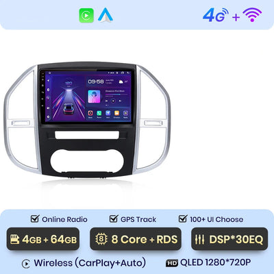 CarPlay Mercedes Vito W447 2014-2020 – Écran QLED HD, autoradio 8 cœurs et CarPlay sans fil