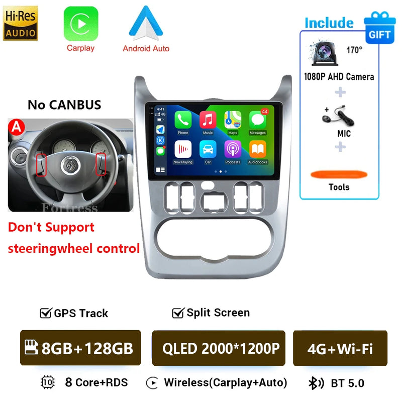 Autoradio CarPlay Dacia Logan 1 et Sandero (2009-2015) – Écran 9 pouces, jusqu'à 12 Go + 128 Go, vue 40