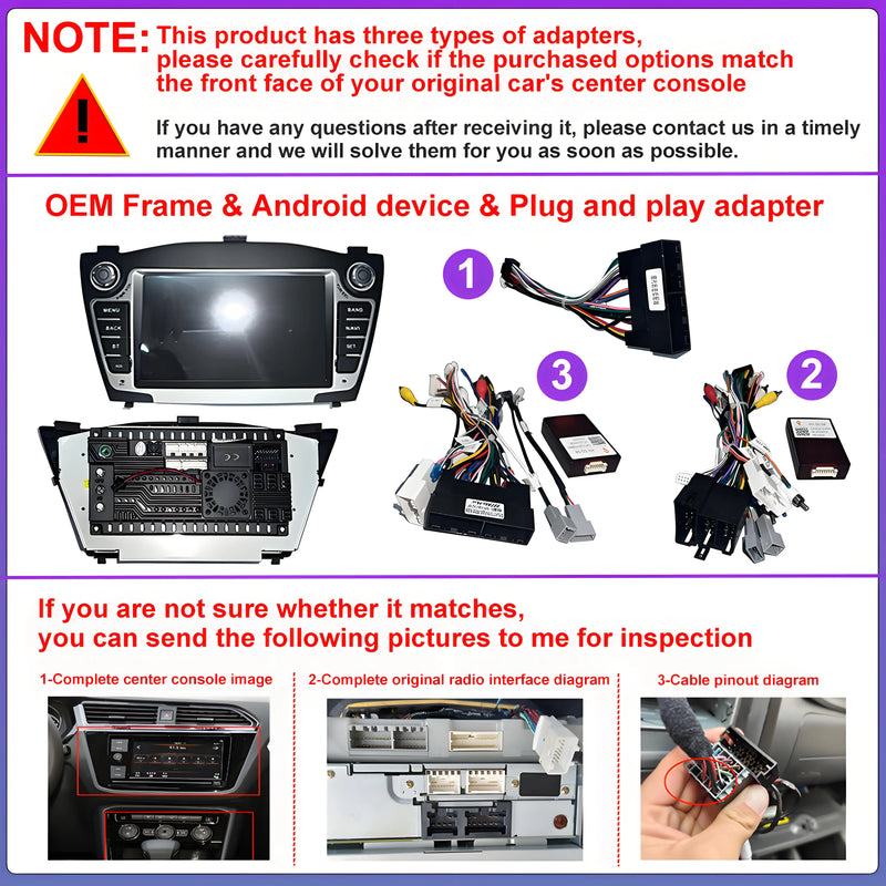 Autoradio CarPlay Hyundai ix35 (2009-2015) – Écran 7 pouces à boutons, jusqu'à 8 Go + 256 Go, vue 2