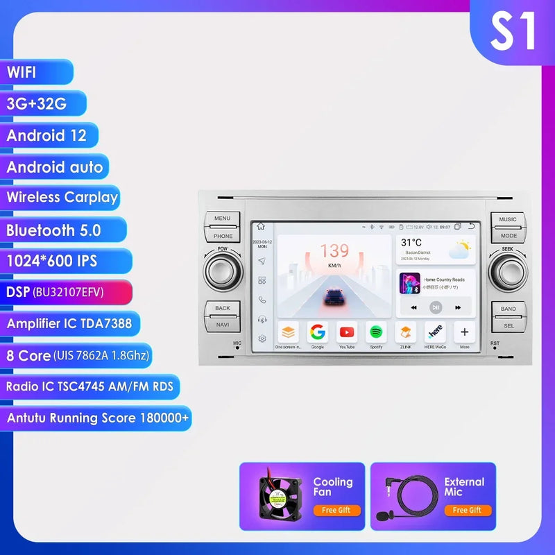 Autoradio CarPlay Ford Focus, Mondeo, S-Max et Kuga (2003-2012) – Écran 7 pouces, 2 DIN, vue 48