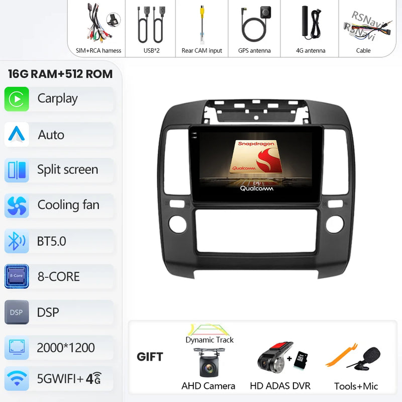 Autoradio CarPlay Nissan Navara D40 (2004-2010) – Écran 9 pouces, Android 16, vue 32