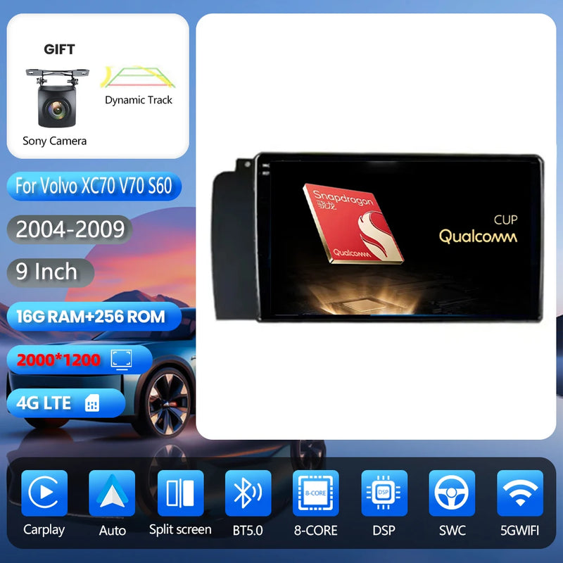 Autoradio CarPlay Volvo XC70, V70 et S60 (2004-2009) – Écran 9 pouces, jusqu'à 16 Go + 256 Go, vue 9