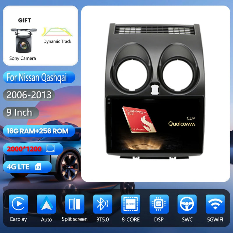 Autoradio CarPlay Nissan Qashqai J10 (2006-2013) – Écran 9 pouces, jusqu'à 16 Go + 256 Go, vue 8