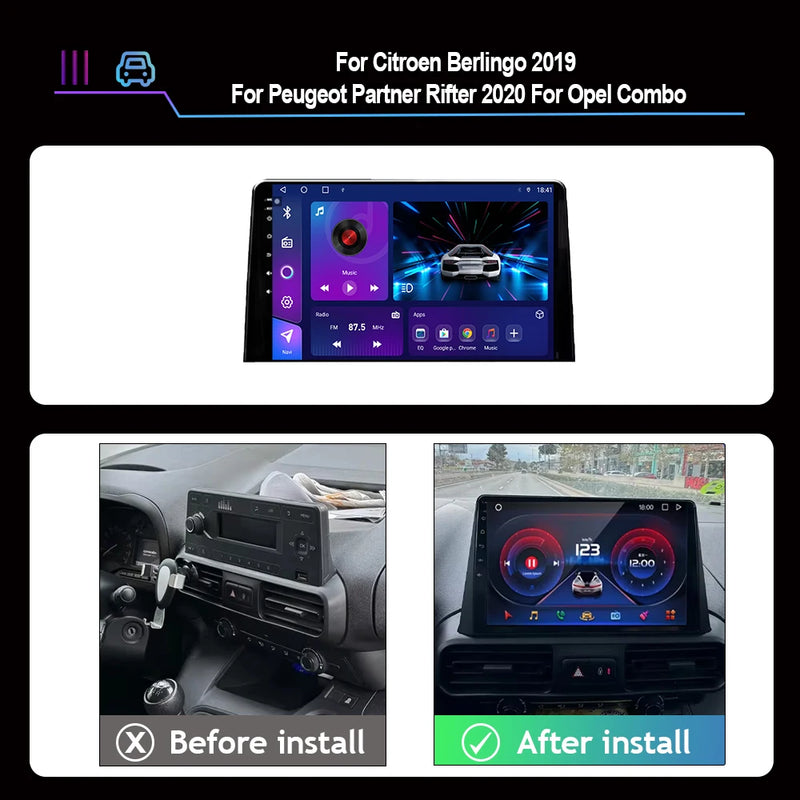 Autoradio CarPlay Citroën Berlingo, Peugeot Partner et Opel Combo (2019-2021) – Écran 10 pouces, jusqu'à 12 Go + 256 Go, vue 2