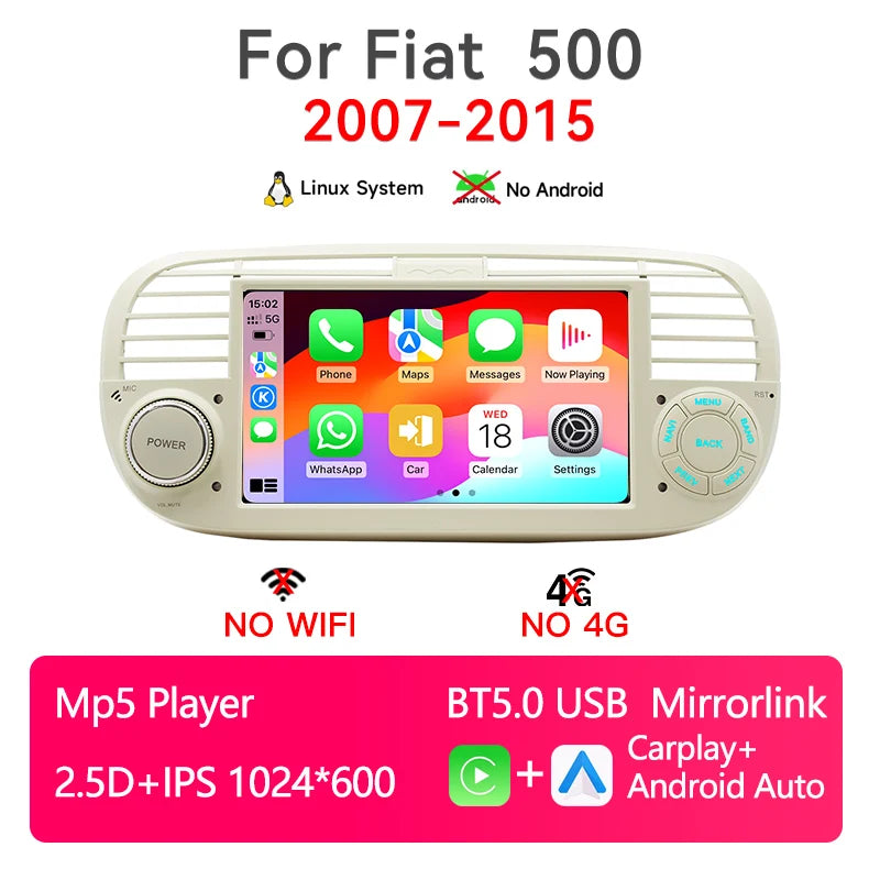 Autoradio CarPlay Fiat 500 (2007-2015) – Écran 7 pouces, sans fil, vue 8