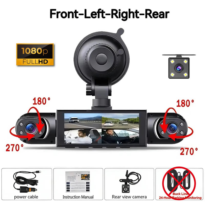 Dashcam 3 ou 4 Caméras – Avant 1080P, Côtés Orientables et Arrière, Mode Parking, vue 20