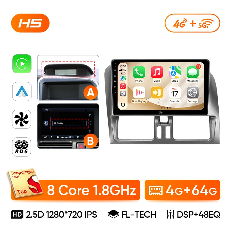 Autoradio CarPlay Volvo XC60 (2008-2017) – Écran 9 pouces, Android 13, vue 8
