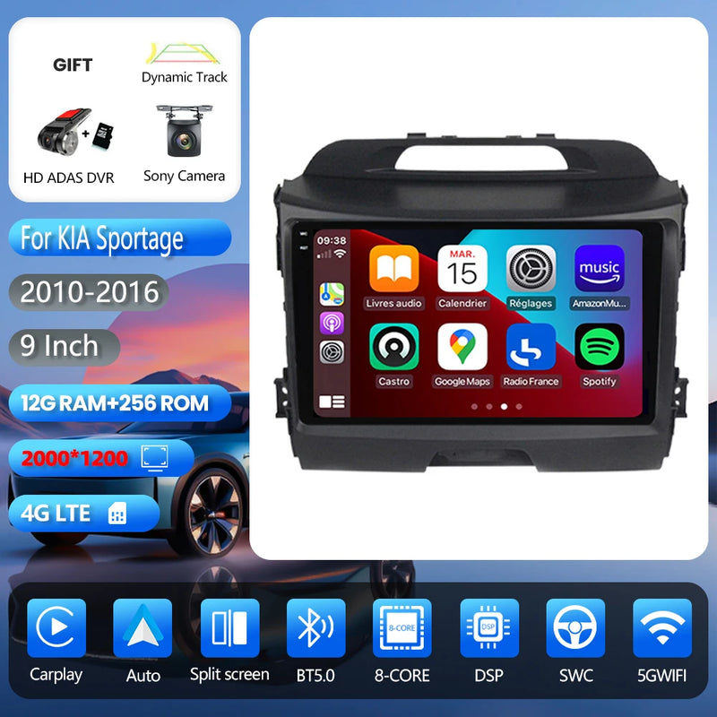 Autoradio CarPlay Kia Sportage 3 (2010-2016) – Écran 9 pouces, jusqu'à 16 Go + 256 Go, vue 18