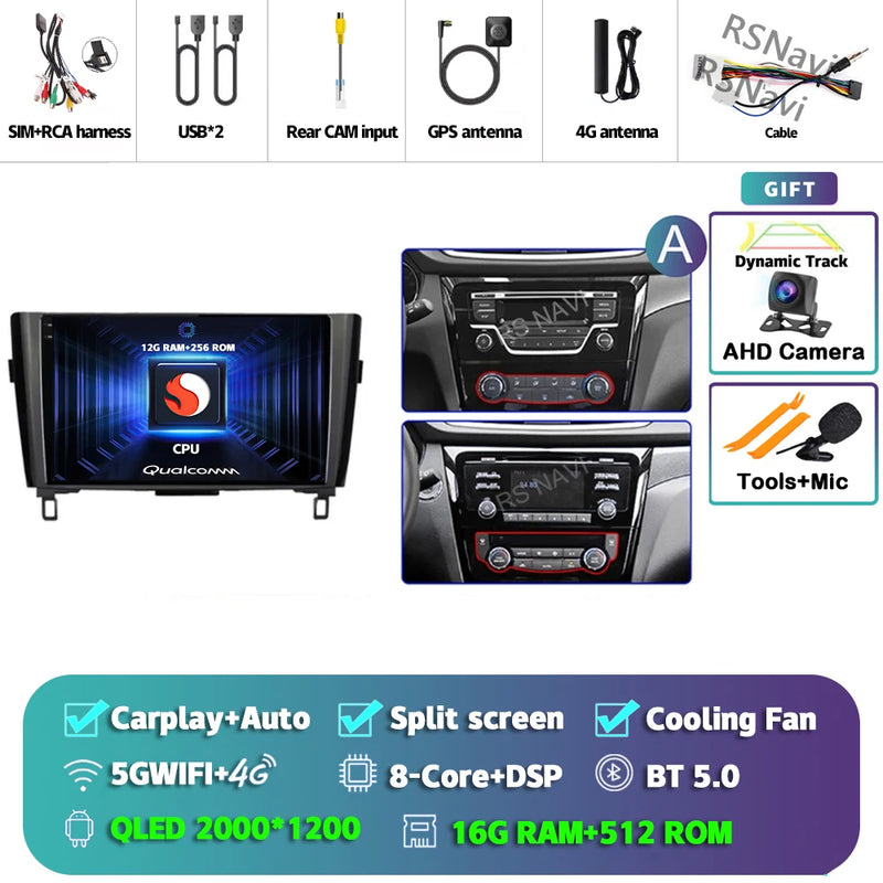 Autoradio CarPlay Nissan Qashqai J11 et X-Trail T32 (2014-2020) – Écran QLED, jusqu'à 16 Go + 512 Go, vue 21